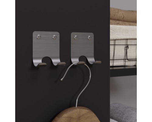 Настенный самоклеящийся крючок на стену из нержавеющей стали с 2-мя крючками для ванной, для кухни, для дома, для комнаты, серебристый, 1 шт.