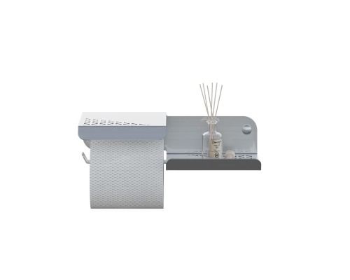 Настенный металлический держатель для туалетной бумаги и освежителя с полкой для хранения в ванную комнату TEMPACHE, 25х6х13 см, шлифованная сталь