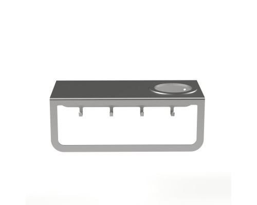 Настенная металлическая полка вешалка для ванной с отверстием для фена TEMPACHE, 30х11х15см, шлифованная сталь