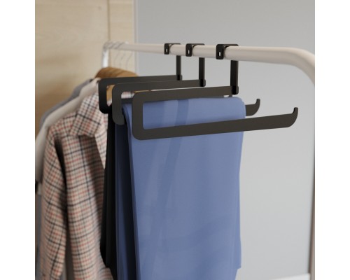 Плечики для одежды, вешалка-перекладина TEMPACHE для брюк и юбок в шкаф, гардеробную, 32,5х14х1,5, черная, 3 шт.