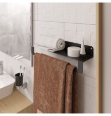 Настенная  двусторонняя полочка для ванной комнаты TEMPACHE "Light", нержавеющая сталь, 45х12х11, черная, 1 шт.