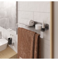 Настенная  двусторонняя полочка для ванной комнаты TEMPACHE "Light", нержавеющая шлифованная сталь, 45х12х11, 1 шт.
