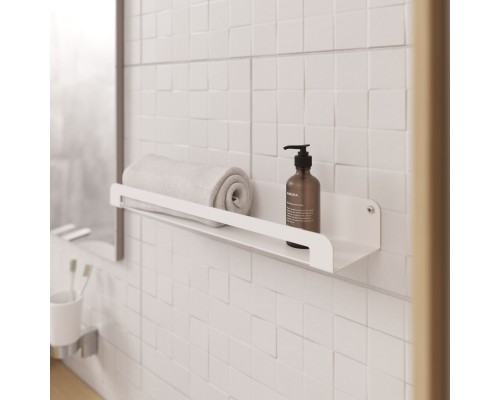 Комплект полочек для ванной комнаты с держателем для полотенец TEMPACHE «Light», нержавеющая сталь, белый, 3 шт.