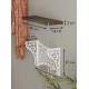 Полка настенная с крючками, вешалка ключница металлическая с полкой из дерева (венге)  в прихожую TEMPACHE, 40х23х14, белая