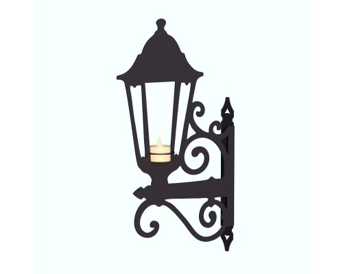 Металлический настенный кронштейн держатель для подвесного кашпо и горшков, TEMPACHE "Фонарь со свечкой" держатель для фонаря и цветов на стену, 1шт., черный