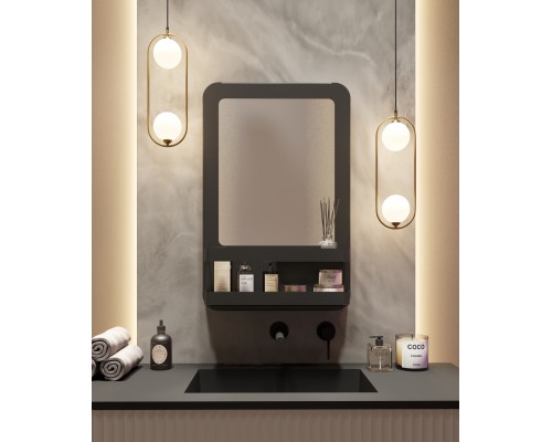 Зеркало для ванны интерьерное с полками TEMPACHE 48х74х14 см, черное, 1 шт.