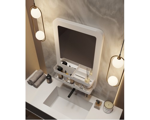 Зеркало для ванны интерьерное с полками TEMPACHE 48х74х14 см, белое, 1 шт.