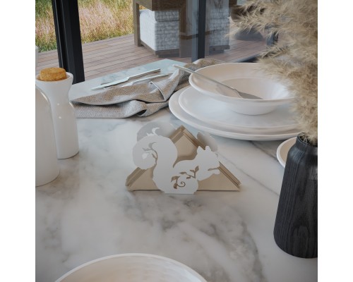Металлическая кухонная салфетница на стол TEMPACHE "Белка", держатель для салфеток настольный для кухни и столовой, 90х116х50 мм, белая1 шт.