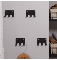 Набор настенных самоклеящихся крючков на стену из стали с 3-мя крючками для ванной, для кухни, для дома, для комнаты, черный, 4 шт.