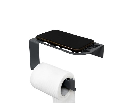 Настенный металлический держатель для туалетной бумаги TEMPACHE "Лофт" в ванную с полкой для хранения, черный