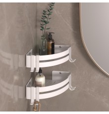 Настенная угловая полка для ванной комнаты "Хай Тек" TEMPACHE из нержавеющей стали, (2 шт.) 4х20х14 см, белая