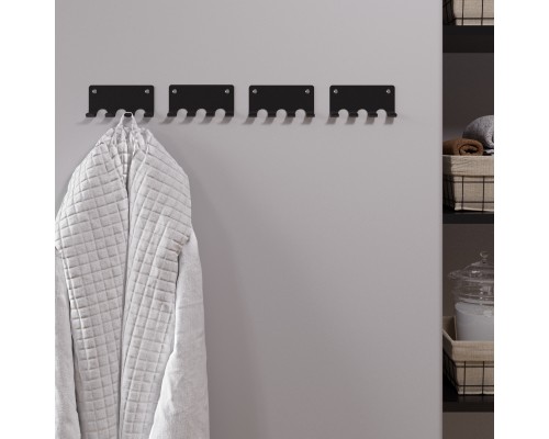Набор настенных самоклеящихся крючков на стену из стали с 4-мя крючками для ванной, для кухни, для дома, для комнаты, черный, 4 шт.