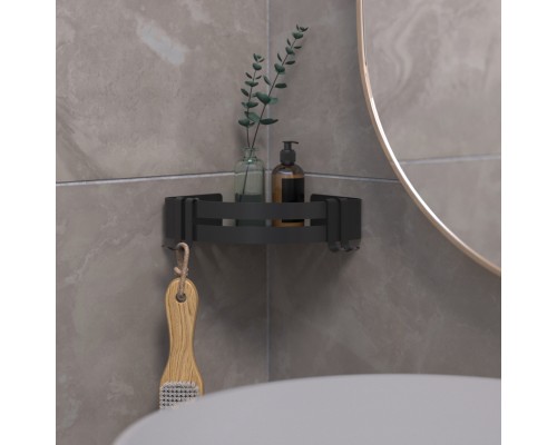 Настенная угловая полка для ванной комнаты "Хай Тек" TEMPACHE из нержавеющей стали, 4х20х14 см, черная