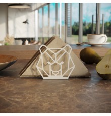 Металлическая кухонная салфетница на стол TEMPACHE "Медведь", держатель для салфеток настольный для кухни и столовой, 100х89х55 мм, белая, 1 шт