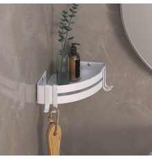 Настенная угловая полка для ванной комнаты "Хай Тек" TEMPACHE из нержавеющей стали, 4х20х14 см, белая