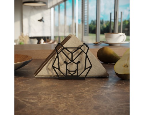 Металлическая кухонная салфетница на стол TEMPACHE "Медведь", держатель для салфеток настольный для кухни и столовой, 100х89х55 мм, черная 1 шт.