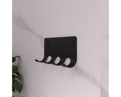 Настенный самоклеящийся крючок на стену из стали с 4-мя крючками для ванной, для кухни, для дома, для комнаты, черный, 1 шт.